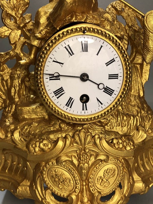 Late 19th Century French gilded mantel clock with enamel dial, in working order, approx 32cm in - Image 3 of 6