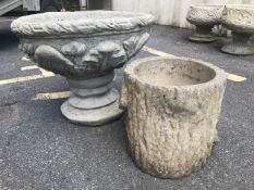 Two garden planters one pedestal one log