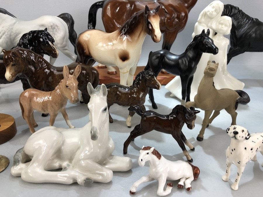 Large collection of china animals, largely horses, to included five Beswick horses, two Beswick - Image 2 of 5