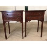 Pair of two drawer bedside tables or cabinets, approx 33cm x 45cm x 66cm tall