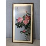 Framed Chinese silk embroidery on silk depicting blossom approx 120cm x 62cm