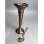 Hallmarked SIlver Posey Vase approx 15cm tall and Hallmarked silver teaspoon approx 71g