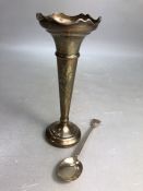 Hallmarked SIlver Posey Vase approx 15cm tall and Hallmarked silver teaspoon approx 71g
