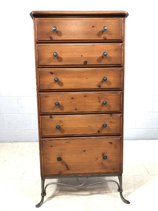 Tallboy set of six drawers on metal pad feet by Ducal, approx 59cm x 44cm x 122cm tall