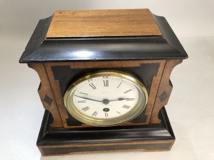 19th Century French mantel clock with enamel dial, in working order, approx 21cm in height - Image 2 of 8