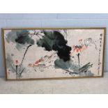 Very large framed Oriental / Chinese painting on silk of Koi Carp, approx 142cm x 74cm