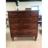 Chest of five drawers on turned feet with bun handles, approx 106cm x 47cm x 116cm tall