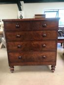 Chest of five drawers on turned feet with bun handles, approx 106cm x 47cm x 116cm tall