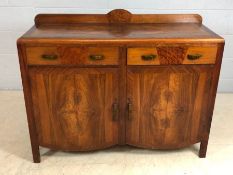 Small inlaid sideboard with two drawers and cupboards under, approx 116cm x 45cm x 83cm tall