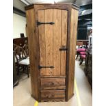 Large pine corner unit, with cupboard and two drawers under, approx 182cm tall x 67cm deep