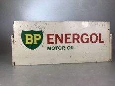 BP Energol Motor Oil double sided vintage advertising sign, approx 60cm x 25cm (A/F)