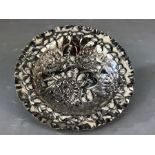 Embossed Victorian Silver pin tray of flowers Hllmarked for London 1896 by maker WCC (approx 141mm