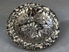 Embossed Victorian Silver pin tray of flowers Hllmarked for London 1896 by maker WCC (approx 141mm