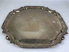 Hallmarked silver tray by Walker & Hall Sheffield approx 34cm square on ball feet and approx 1,128g