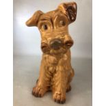 Vintage Sylvac ceramic glazed terrier dog. Stamped Sylvac. approx 28cm tall (A/F)