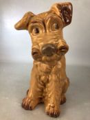 Vintage Sylvac ceramic glazed terrier dog. Stamped Sylvac. approx 28cm tall (A/F)