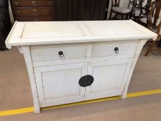 Oriental style white painted cabinet / sideboard with two drawers and cupboards under