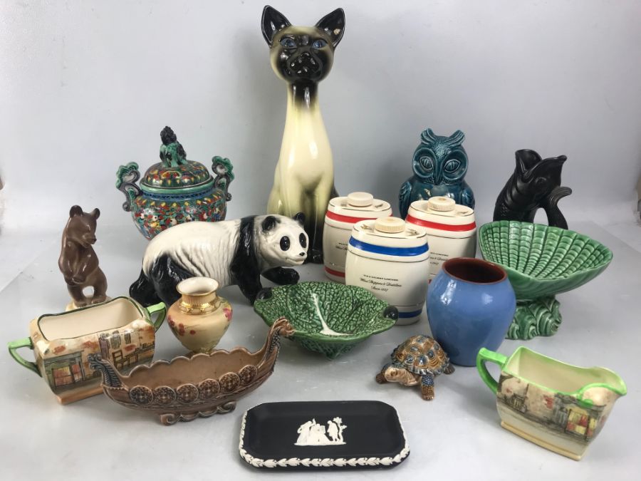 Collection of china and figurines to include Dartmouth Devon (Dartmouth Cat), Royal Doulton, Wade,