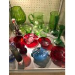 Collection of Glassware to include a Green Glass handpainted water jug and glasses