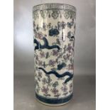 Chinese ceramic stick / umbrella stand with dragon design, approx 45cm in height