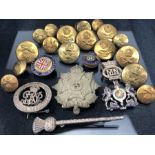 Collection of Military buttons, pins and cap badges
