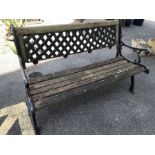 Cast iron garden bench with cast iron lattice work to seat, approx length 106cm (A/F)