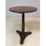 Oak pedestal table on turned leg and bun feet, approx 74cm tall