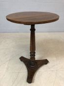 Oak pedestal table on turned leg and bun feet, approx 74cm tall