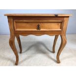 Small pine console table with single drawer, approx 77cm x 34cm x 77cm tall