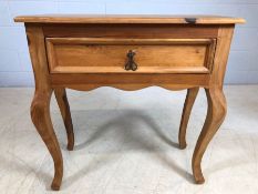 Small pine console table with single drawer, approx 77cm x 34cm x 77cm tall