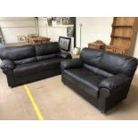 Two brown imitation leather sofas, the larger approx 186cm in length x 85cm deep