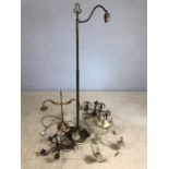 Collection of light fittings to include brass desk lamp, brass standard lamp etc
