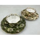 Two hand painted Austrian cabinet cups, crown MZ to base of one