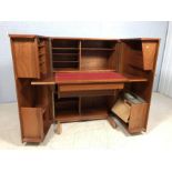 Newcraft 'Home Office' Mid Century teak desk with fold out side cupboards and retractable writing