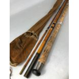 T H Sowerbutts, London Fishing Rod: Split cane 13ft "Delight" three section with brass fittings