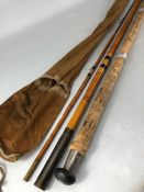 T H Sowerbutts, London Fishing Rod: Split cane 13ft "Delight" three section with brass fittings