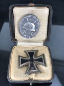 WW2 German 1939 Iron Cross in original box with an additional German badge