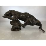 Metal sculpture of a roraring Lion approx 33cm long