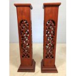 Pair of modern tall wooden carved lamps, approx 97cm tall