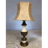 Brass and ceramic table lamp and shade, lamp approx 67cm tall