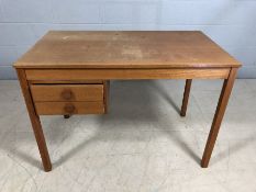 Mid Century vintage desk with offset two drawers on square legs, approx 105cm x 59cm x 73cm tall