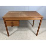 Mid Century vintage desk with offset two drawers on square legs, approx 105cm x 59cm x 73cm tall