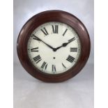 Mahogany cased wall clock / school clock by 'British Jerome Movements', approx 40cm in diameter
