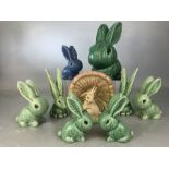 Good Collection of glazed Sylvac rabbits to include a pair 1298, Blue 990, pair 1067, pair 990,