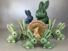 Good Collection of glazed Sylvac rabbits to include a pair 1298, Blue 990, pair 1067, pair 990,