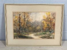 Watercolour of a woodland scene, signed lower right BRYCE, approx 53cm x 36cm