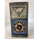 TROIKA rectangular shaped vase by Jane Fitzgerald with applied and incised decoration in blues and