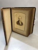 Victorian leather bound photo album with approx 43 prints, all with names