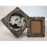 Two silver hallmarked photoframes the larger approx 9cm square both A/F