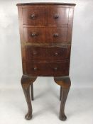 Miniature bow fronted antique chest of four drawers on Queen Anne legs, approx 65cm in height